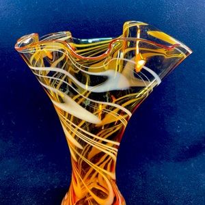 Vintage Art Deco Peach/Orange Cream Swirl 10.5" Hand Blown Vase Gorgeous!